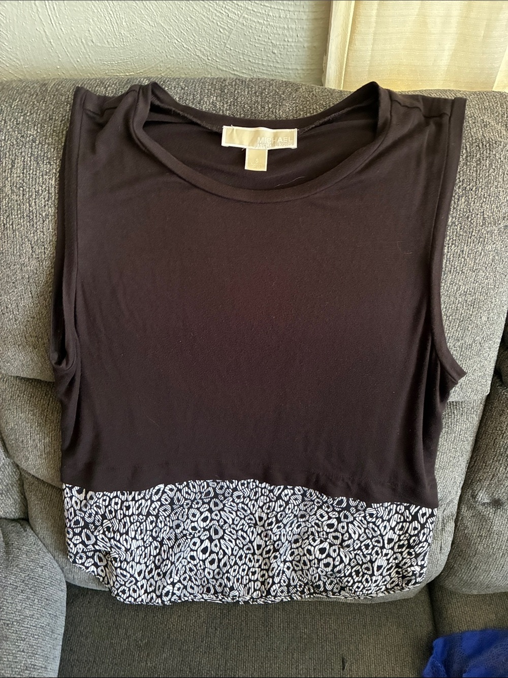 MICHAEL Michael Kors Black Tank Top with Black-and-White Printed Hem